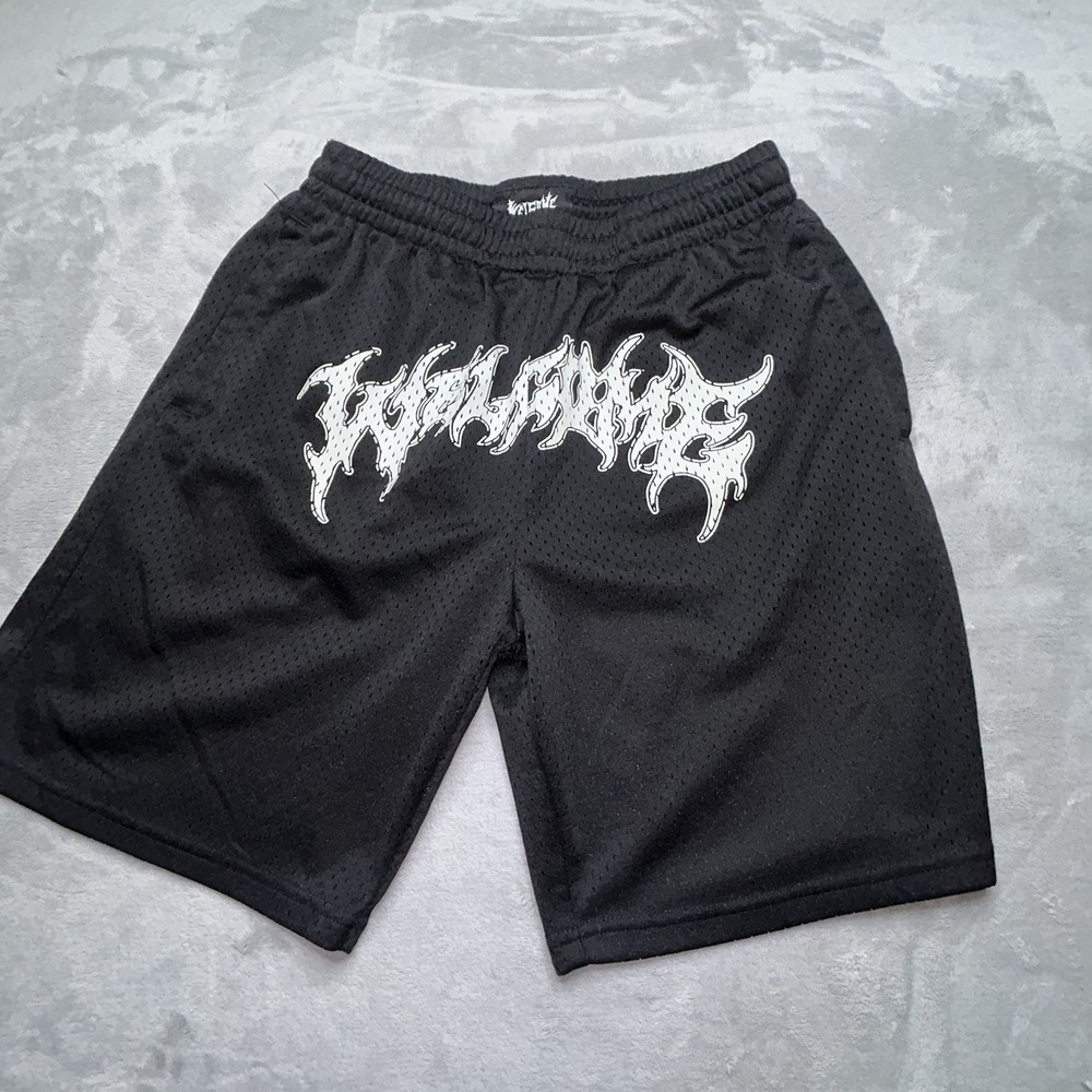 Welcome Skateboards Mesh Shorts Mens Medium Black Graphic Logo Skate Streetwear